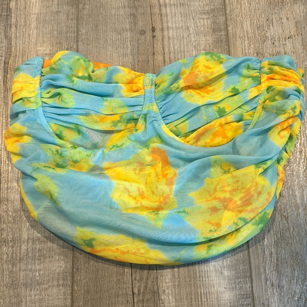 ZARA TULLE MESH CORSET FLORAL CROPPED TOP green yellow blue neon
Sz Medium